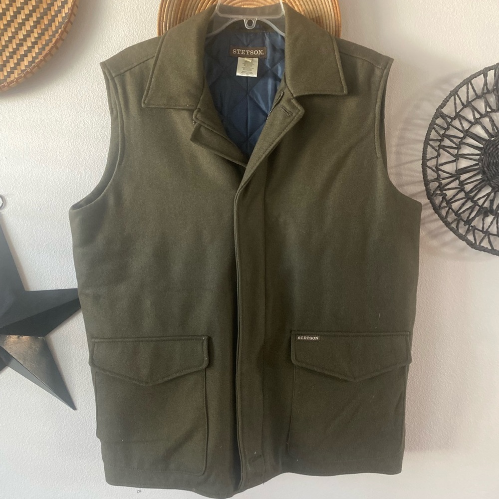 Stetson Olive Green Quilted-Lined Wool Vest